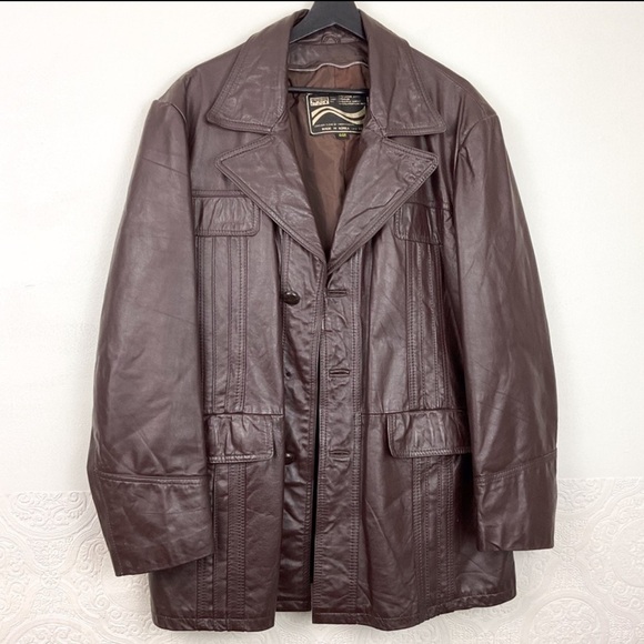 Vintage 70s cowhide leather jacket men’s 44R Montgomery Ward unisex fit - Picture 4 of 13